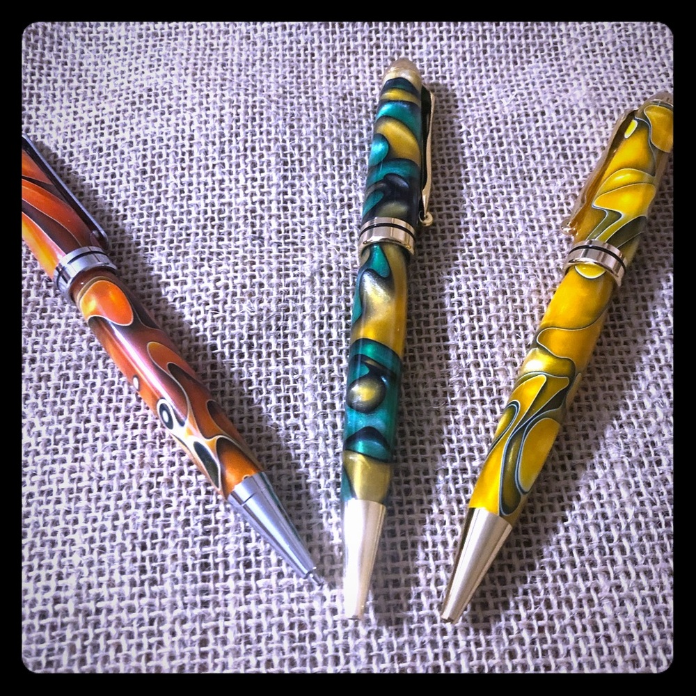 Artisan Hand turned acrylic pens. One of a kind!